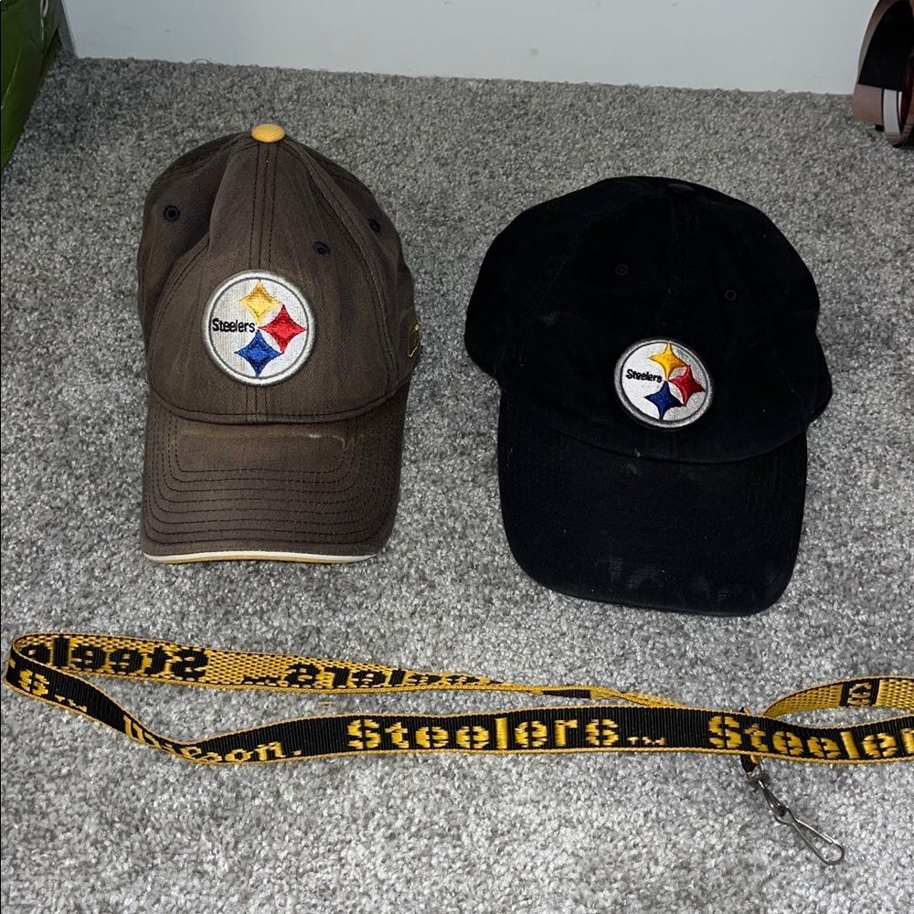 2 old Pittsburgh Steelers Rebook On field & Brand 47 NFL cap hat & lanyard